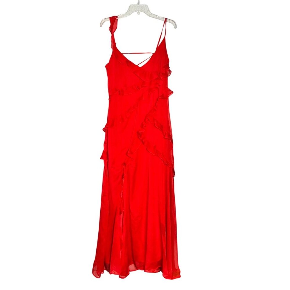 Red Ruffled Sleeveless Dress Forum Ruffled Lace-Up Maxi‎ Salsa Dress Large